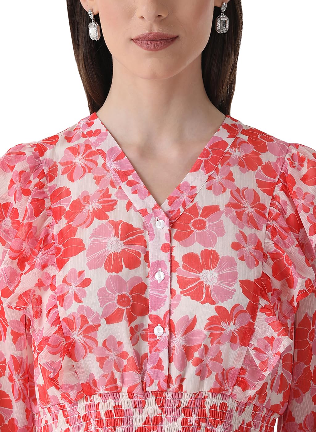 Kazo Women's Chiffon Fit and Flare Mini Dress (125459_Pink White Combo