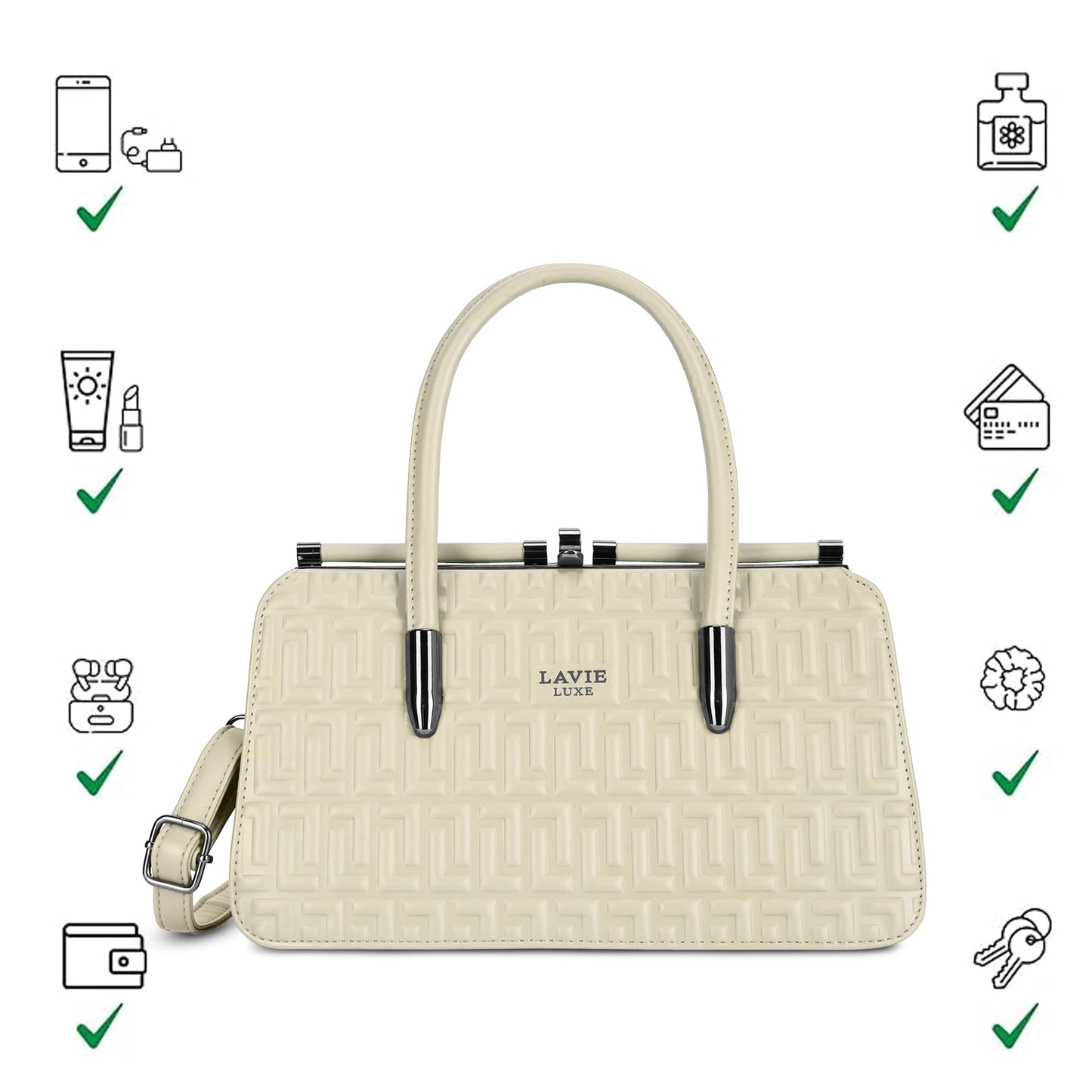 Lavie Luxe Women's Book Emboss Satchel Bag | Satchel Handbag for Work | Ladies purse | Stylish Shoulder Bag | Gift for Women