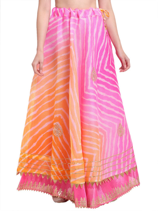 JABAMA® Women's Cotton Kota Doriya Gota Patti Work Lehenga Skirt (Pink-Orange, M, SK368-M_GRP)