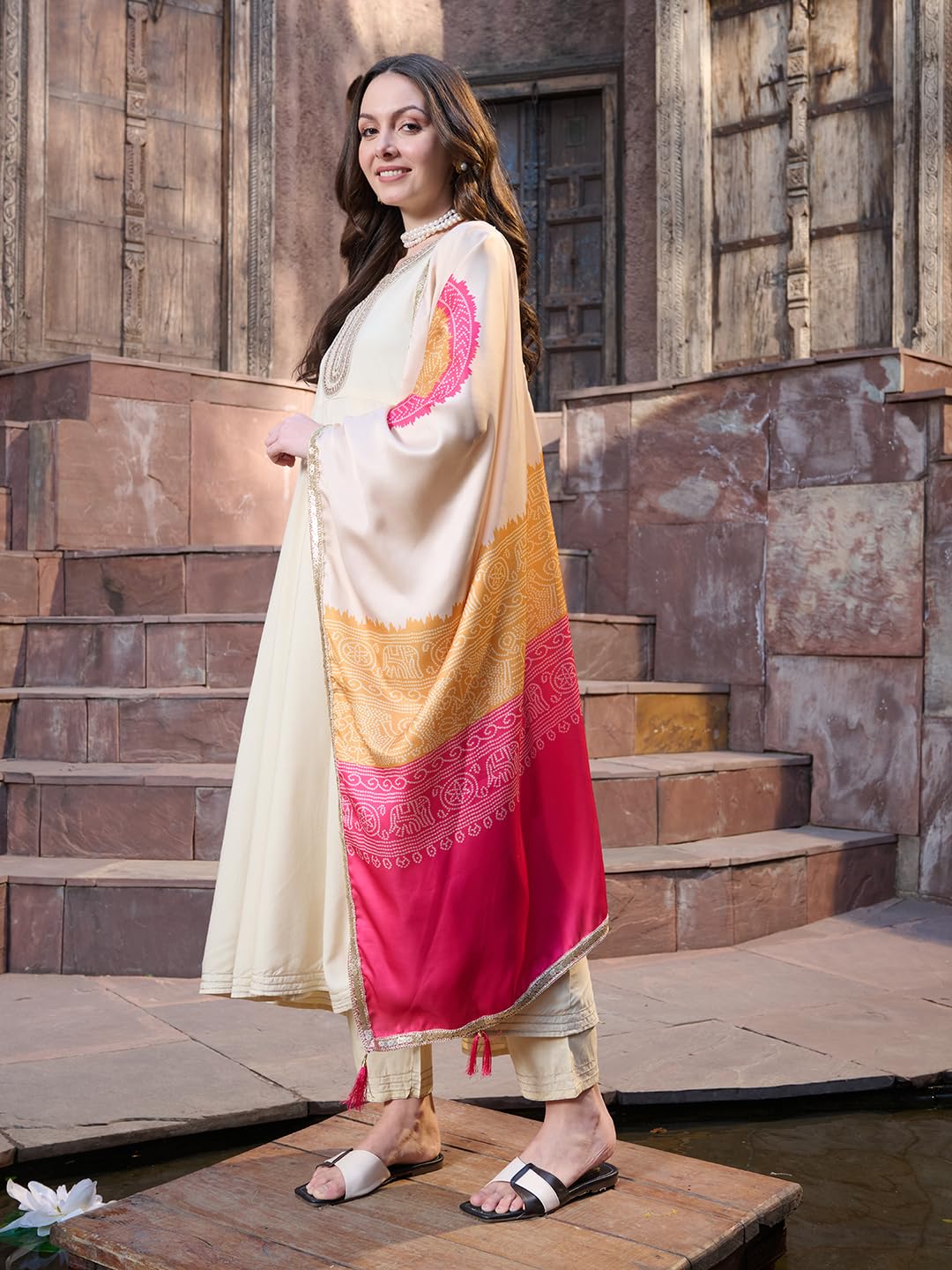 Stylum Women's Solid & Embroidered Rayon Anarkali Kurta Pant Dupatta Set