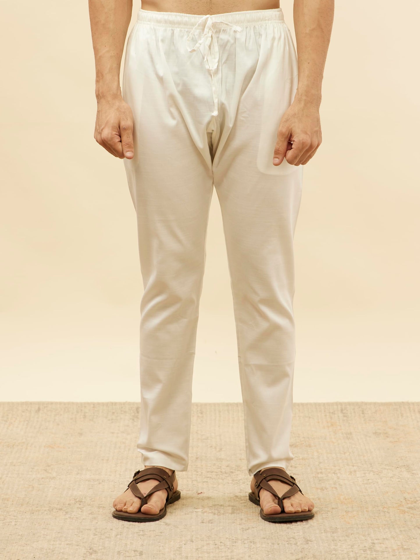 Manyavar Off White/Cream Cotton Full Sleeve Kurta Set | Traditional Kurta Set For Men (XL)