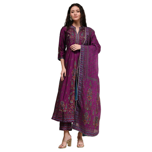 Biba Women's Rayon Kurta, Bottom, Dupatta (SKDRSTELE30316AW25PUR