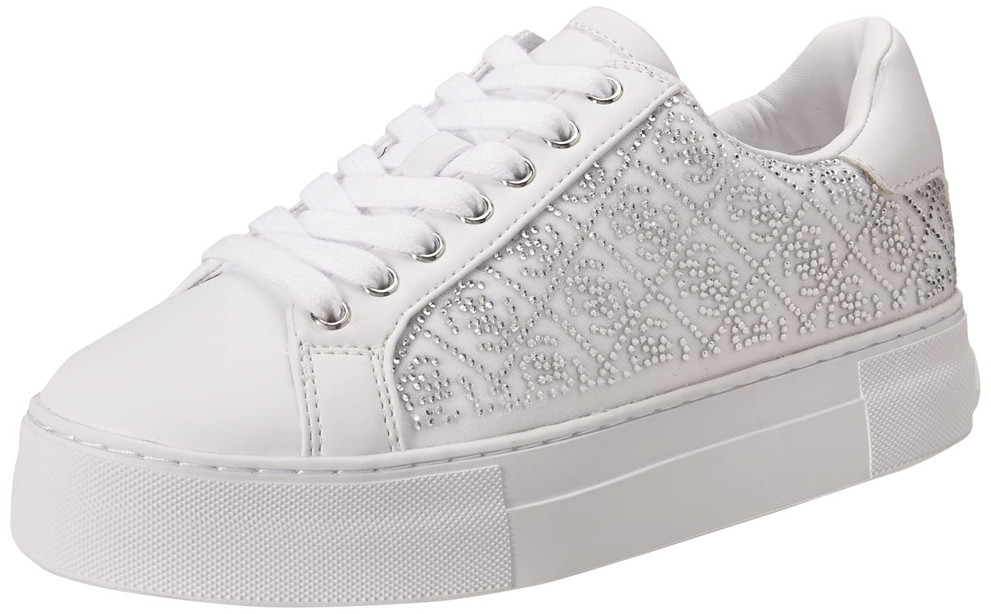 GUESS Women White Embellished Lace-Up Sneakers