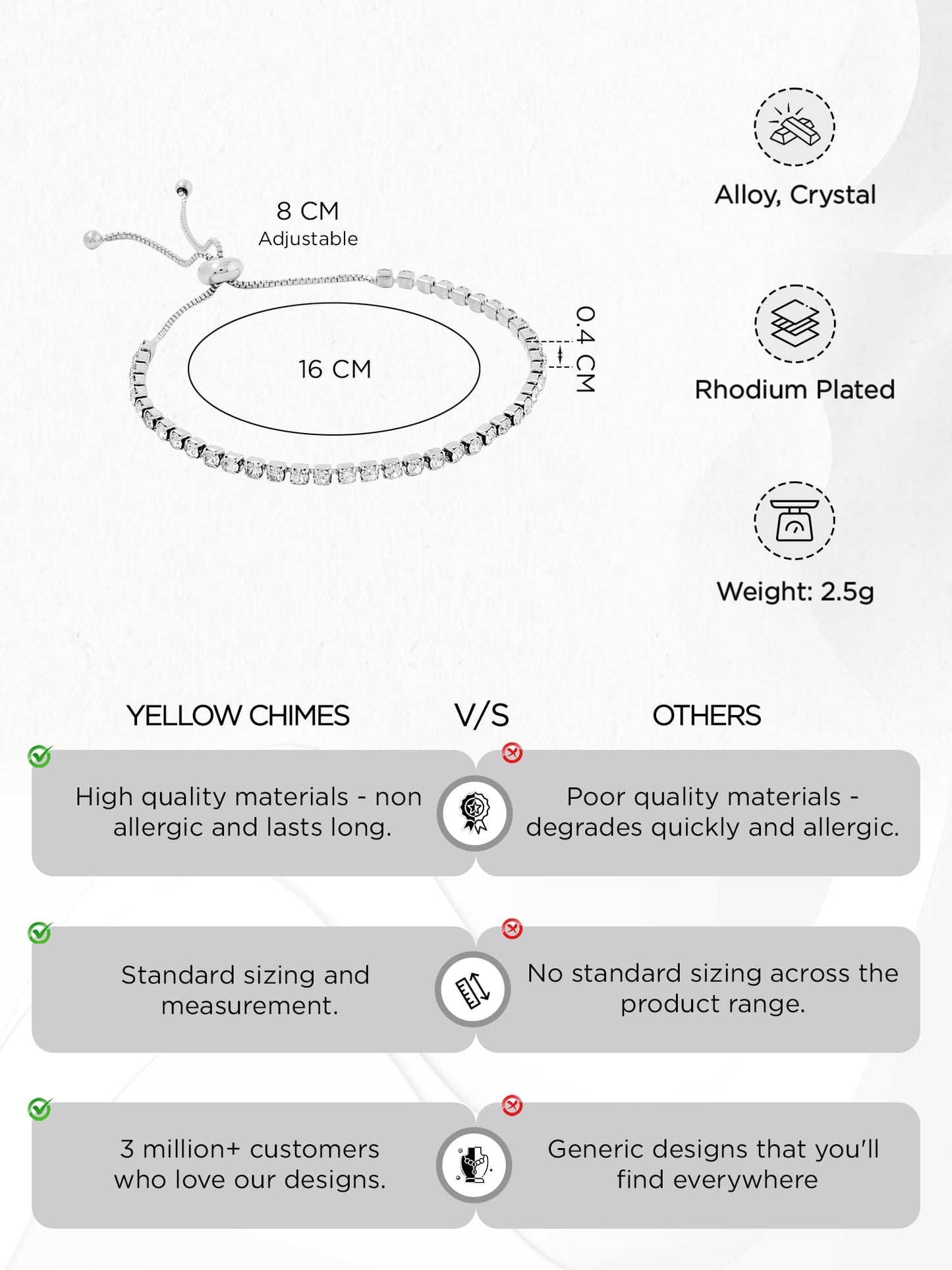 Yellow Chimes Women Crystal Bracelets | Silver Toned Bracelets For Women | White CZ Crystals Bracelet For Woman | Birthday Gift for Girls & Women Anniversary Gift for Wife