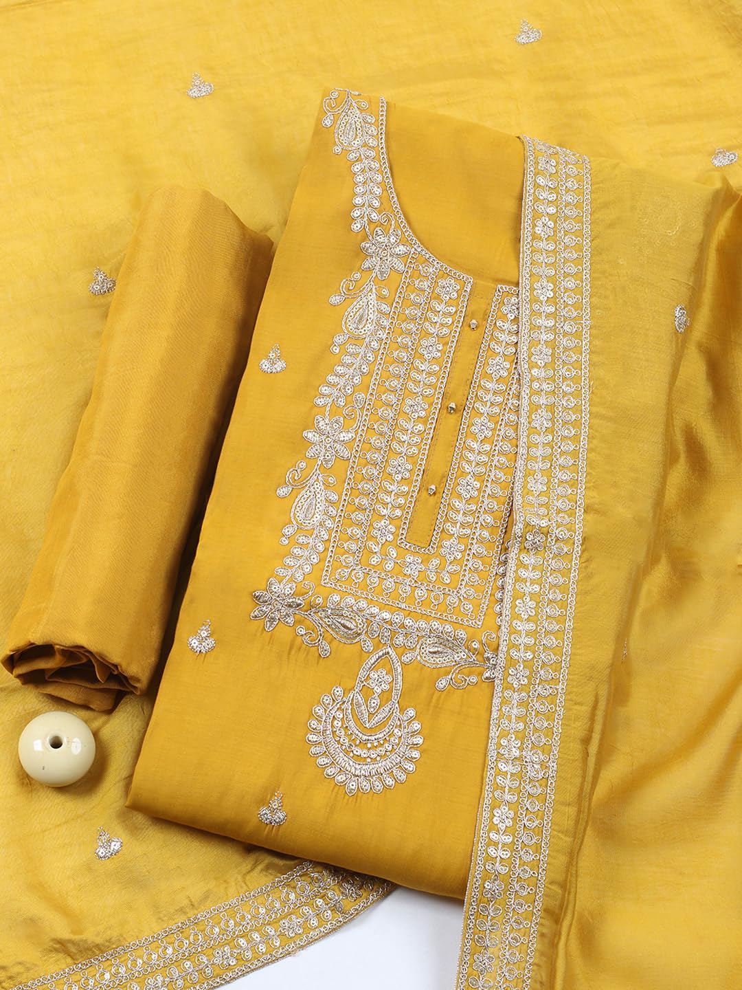 Meena Bazaar Printed Cotton Unstitched Kurta with Bottom & Dupatta