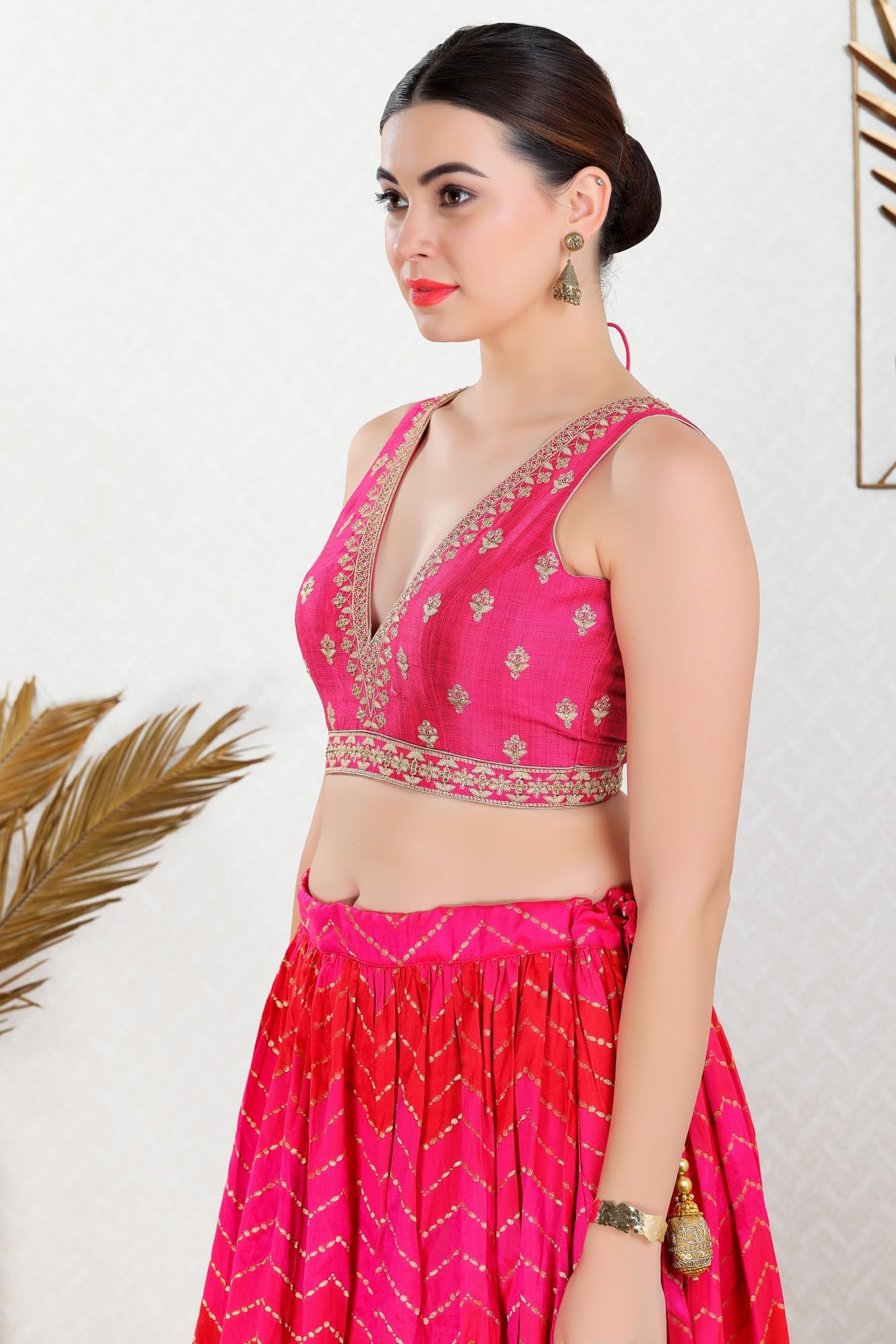 S SALWAR STUDIO Pink Embroidered Saree Blouse_VF-0417-PINK