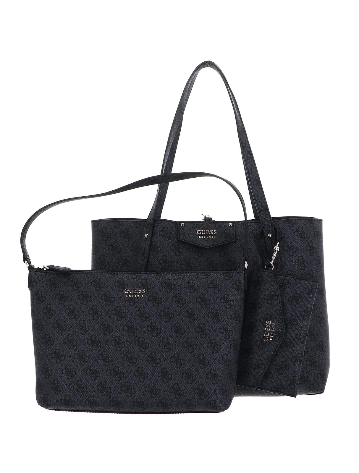 GUESS Women's Charcoal Printed Tote Bag with Pouch| Ladies Purse Handbags | Gift For Ladies