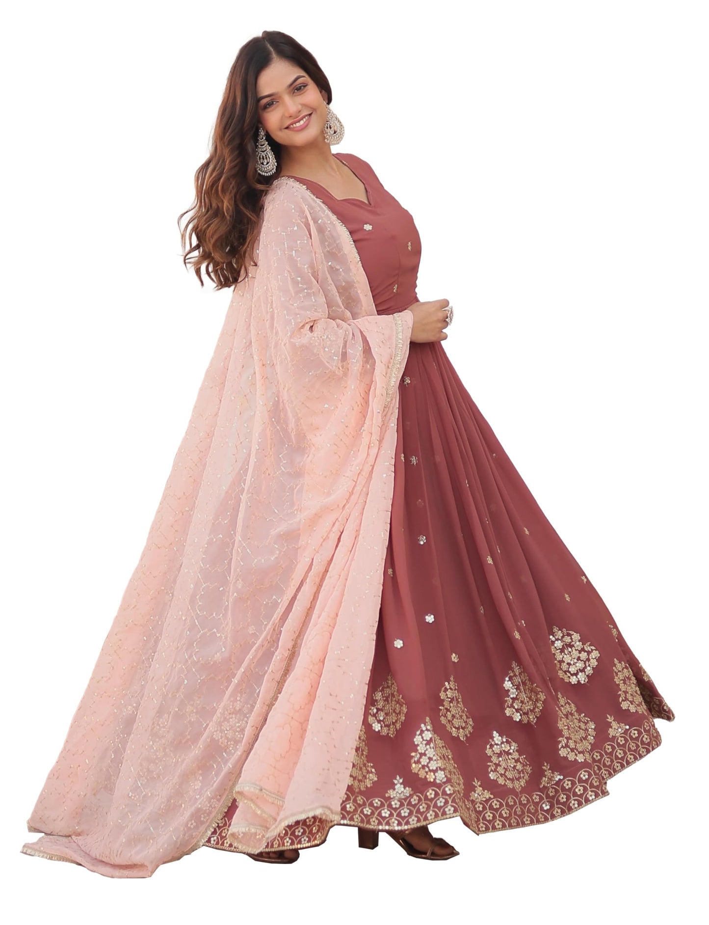Fashion Basket Women's Georgette Anarkali Ankle Length Dress Maroon