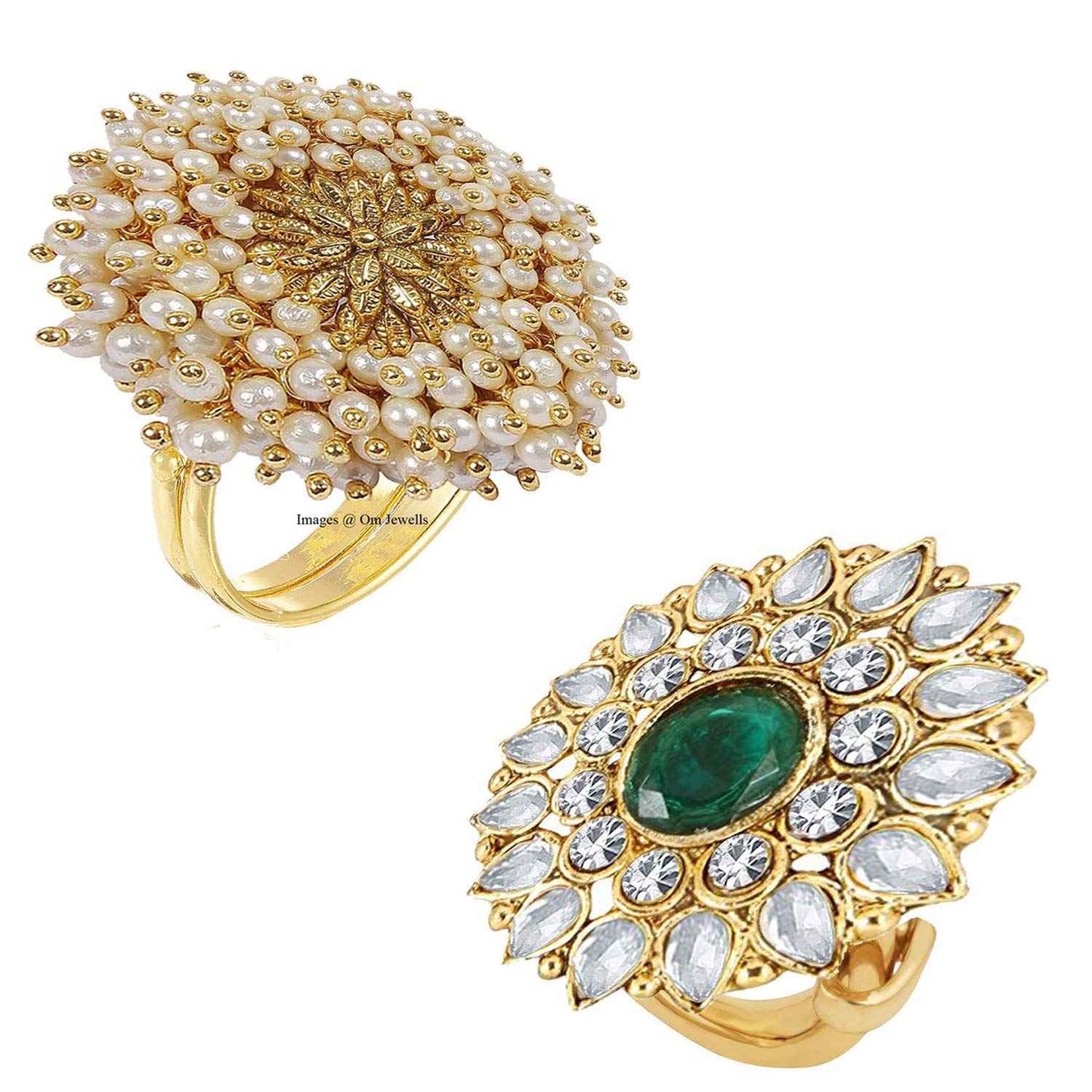 Okos Traditional Ethnic Gold Plated Alloy Adjustable Cocktail Finger Ring For Women - Combo Of 2 CO1000230C