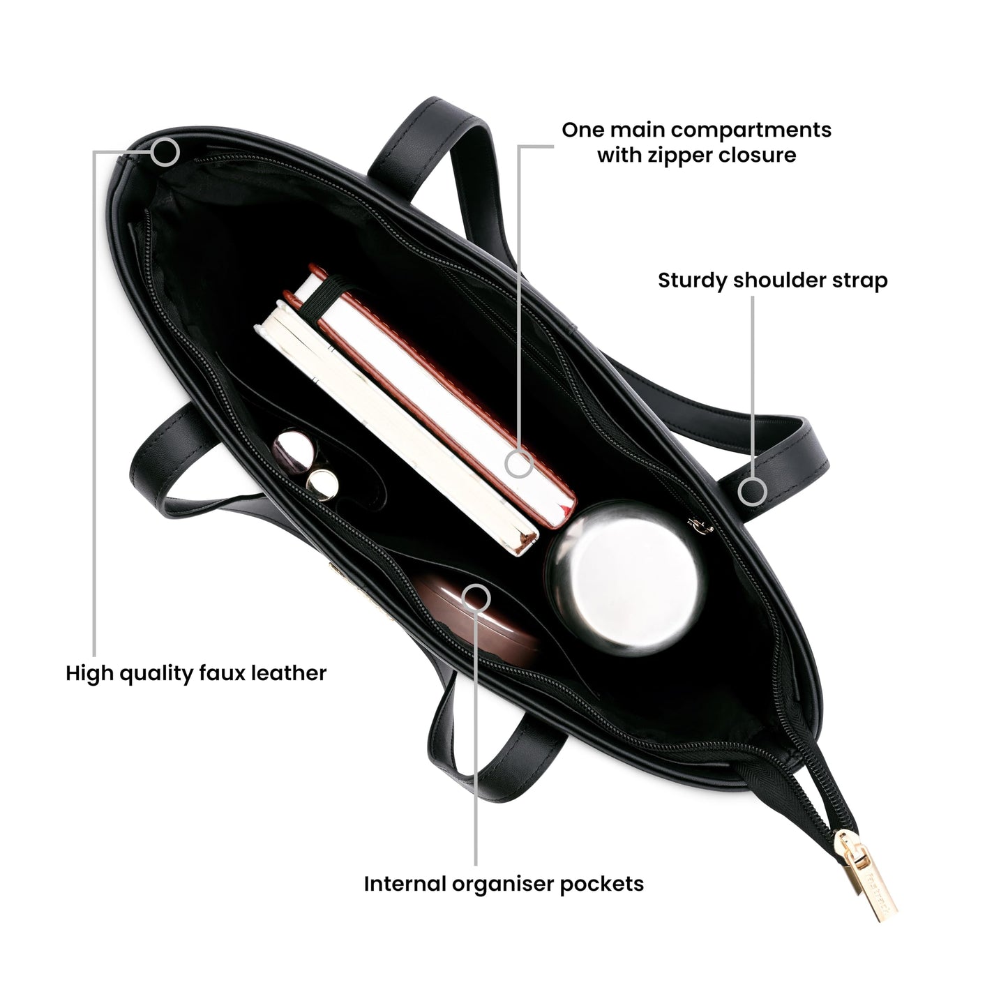 Fastrack Urban Chic Tote | Faux-Leather Women's Handbags | Tote For Casual Carry,black