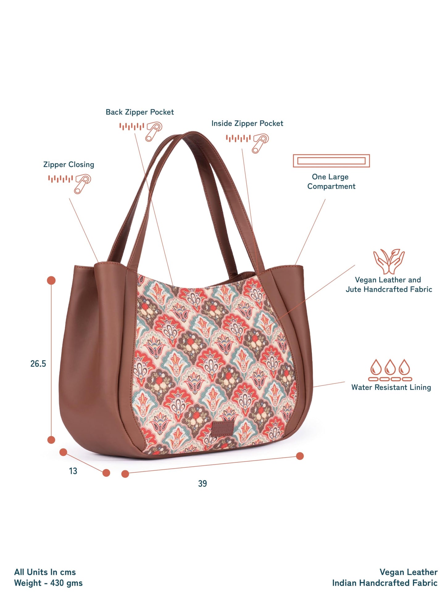 ZOUK Mughal Art Multicolor Motif Printed Jute Handcrafted Vegan Leather Multicolor Women's Shoulder Luna Handbags | Ladies Purse Handbag