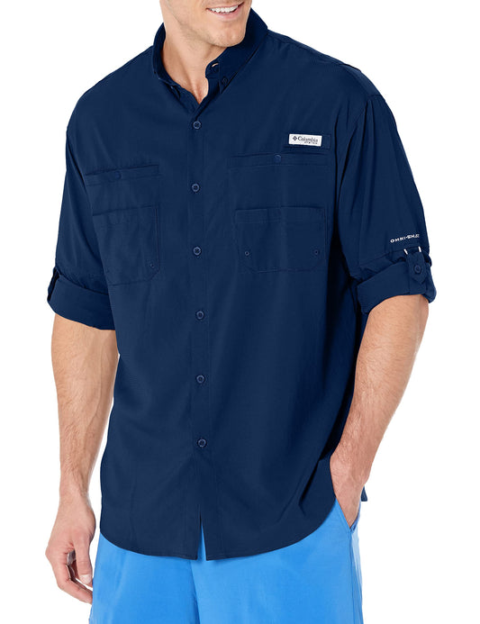 Columbia Men Navy Blue Omni Wick Tamiami II Long Sleeve Hiking | Trekking | Camping | Safari Shirt, XL