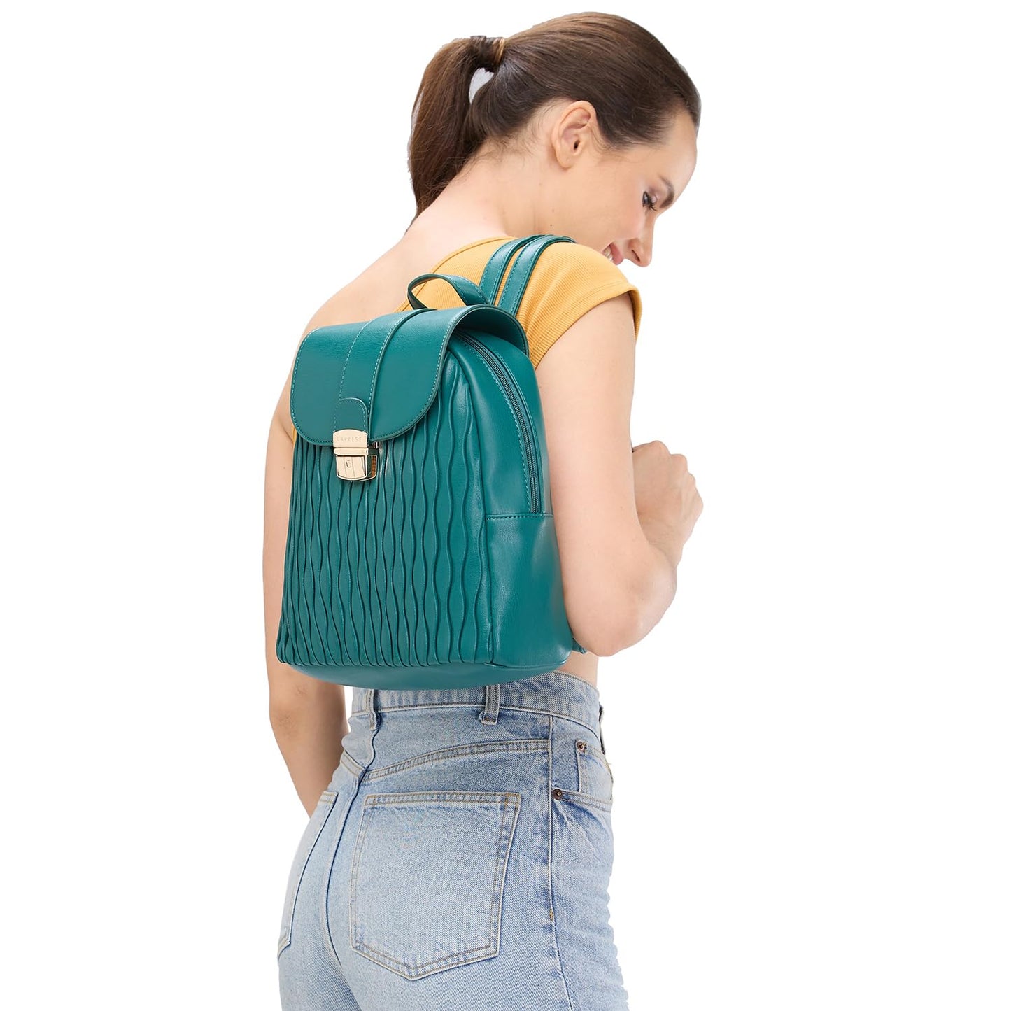 Caprese Shelbee Fashion Backpack Dark Green Trendy Quilted Backpack with Buckle Lock and top/Back Zip, Perfect for Travel, College and Daily use