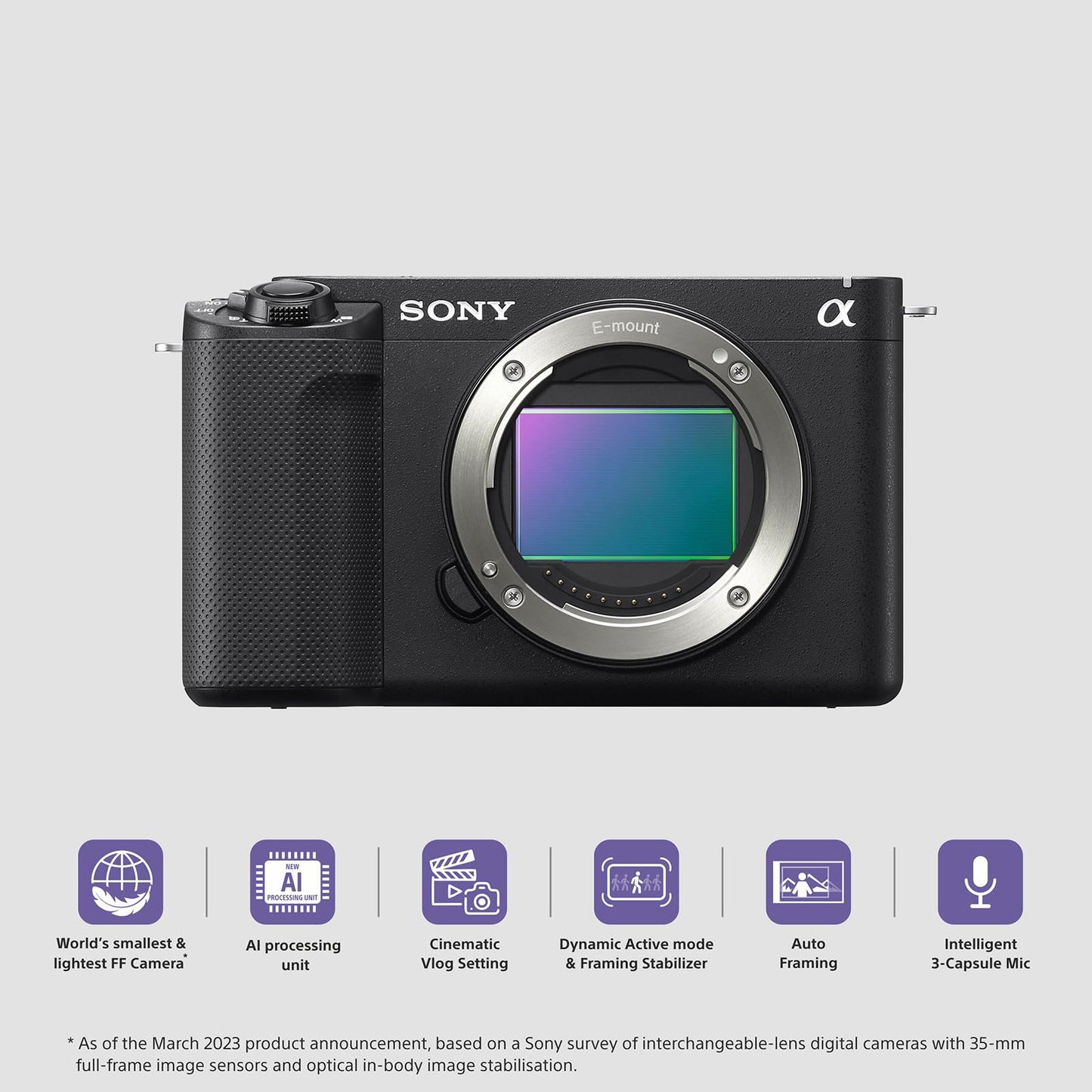 Sony Alpha Zv-E1 Full-Frame Interchangeable-Lens Mirrorless Vlog Digital Zoom Camera (Body Only)| Made for Creators | 12.1 Mp | Artificial Intelligence Based Autofocus | 4K 120P Recording – Black