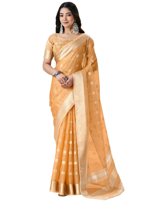 AKHILAM Women's Yellow Linen Zari butta Woven Design Saree With Unstitched Blouse Piece | saree for woman | Designer Saree for Women | Soft and Skin Friendly (PRERNA2204_SF)