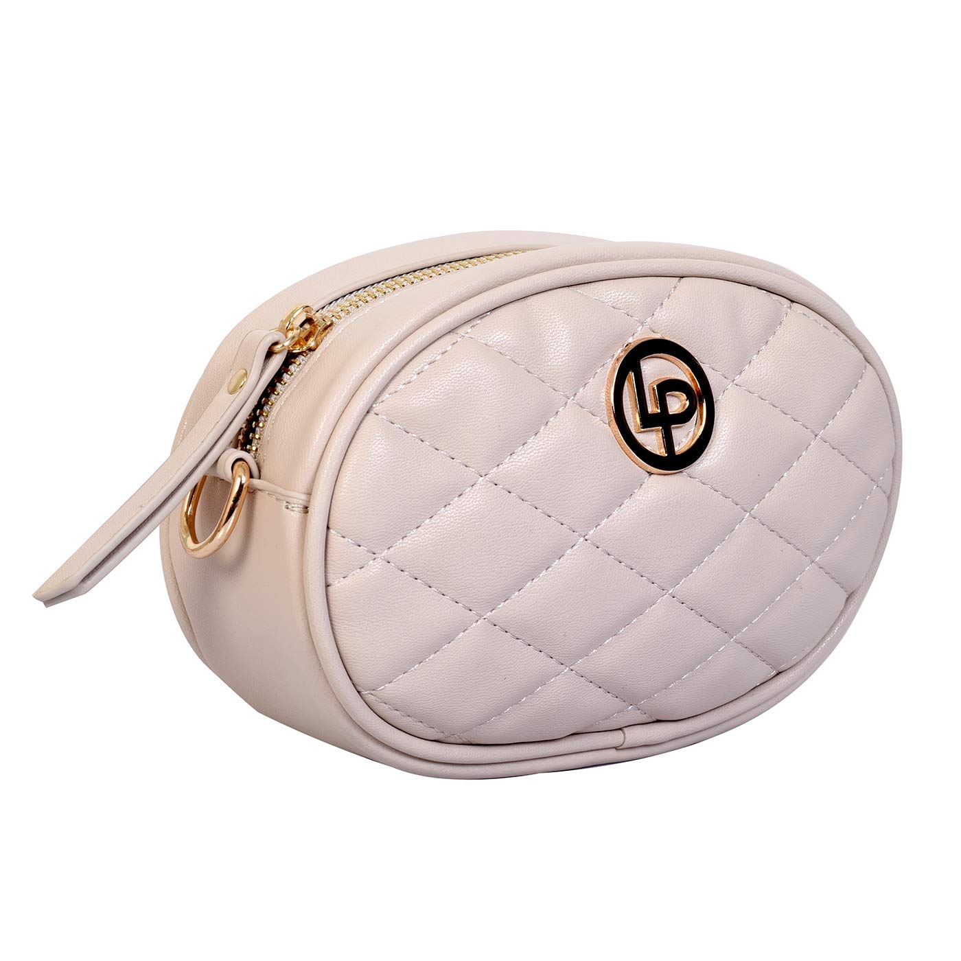 Lino Perros Womens Gold Synthetic Leather Sling Bag (OFFWHITE)