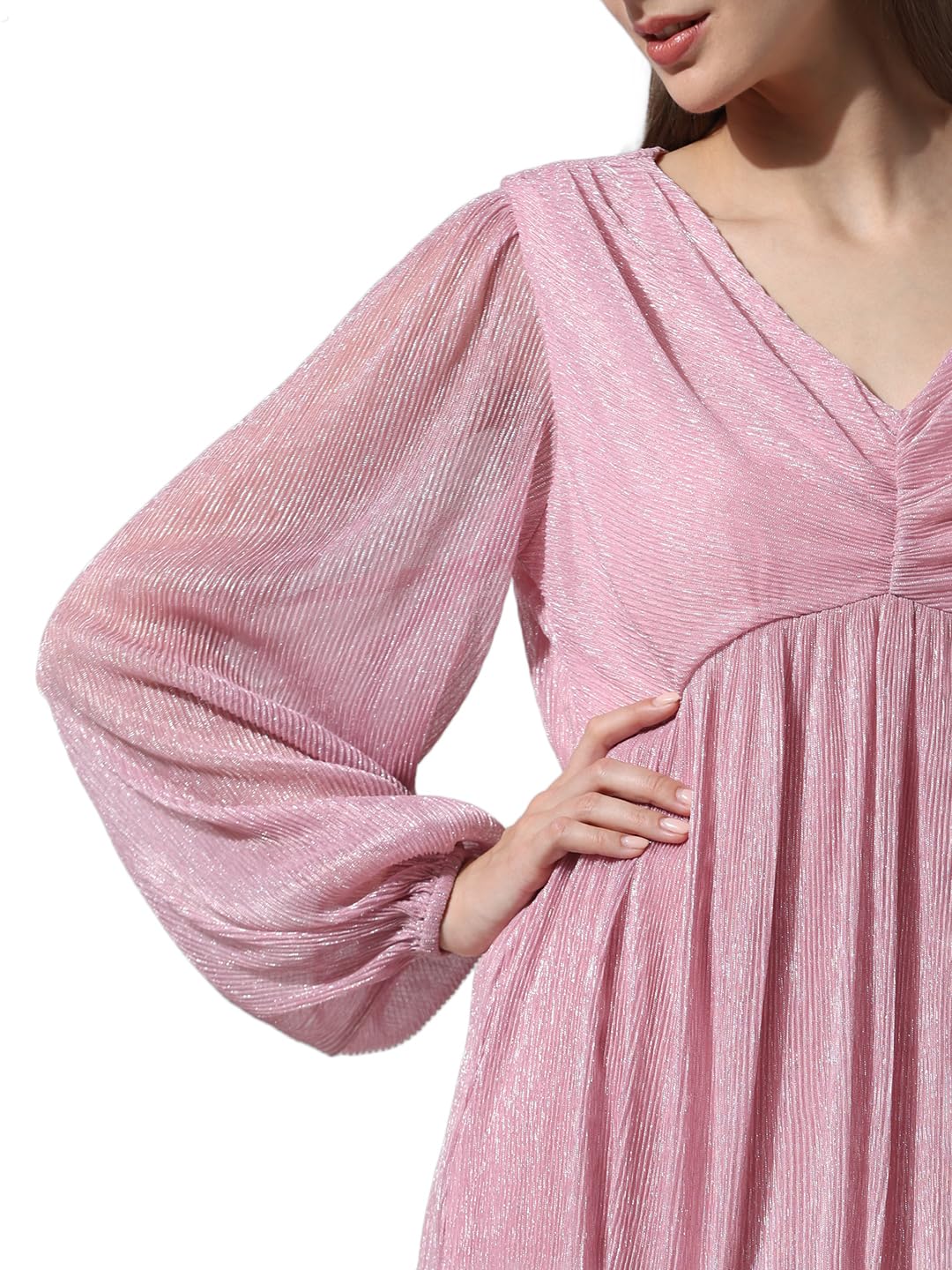 ONLY Women Solid Polyester Above Knee Fit & Flare Pink A-line Dress