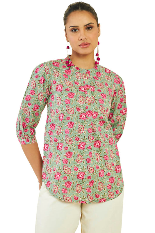 Soch Women Green Cotton Floral Tunic(8907715937039_Green_XL)