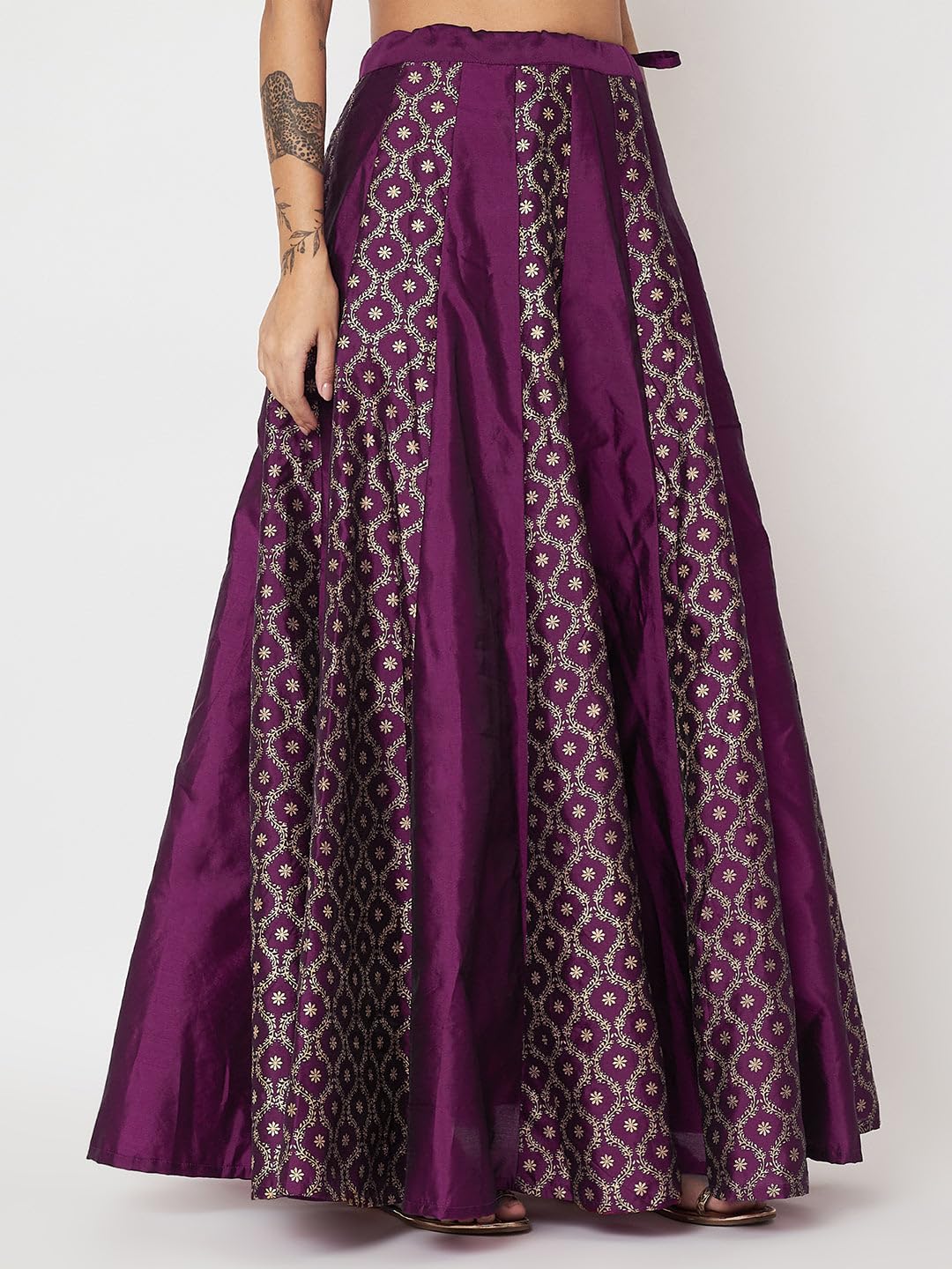 studio rasa Women's Silk Blend Block Printed Kalidaar Skirt for Wedding Festive Party (SKTC52401M_Purple_Medium)