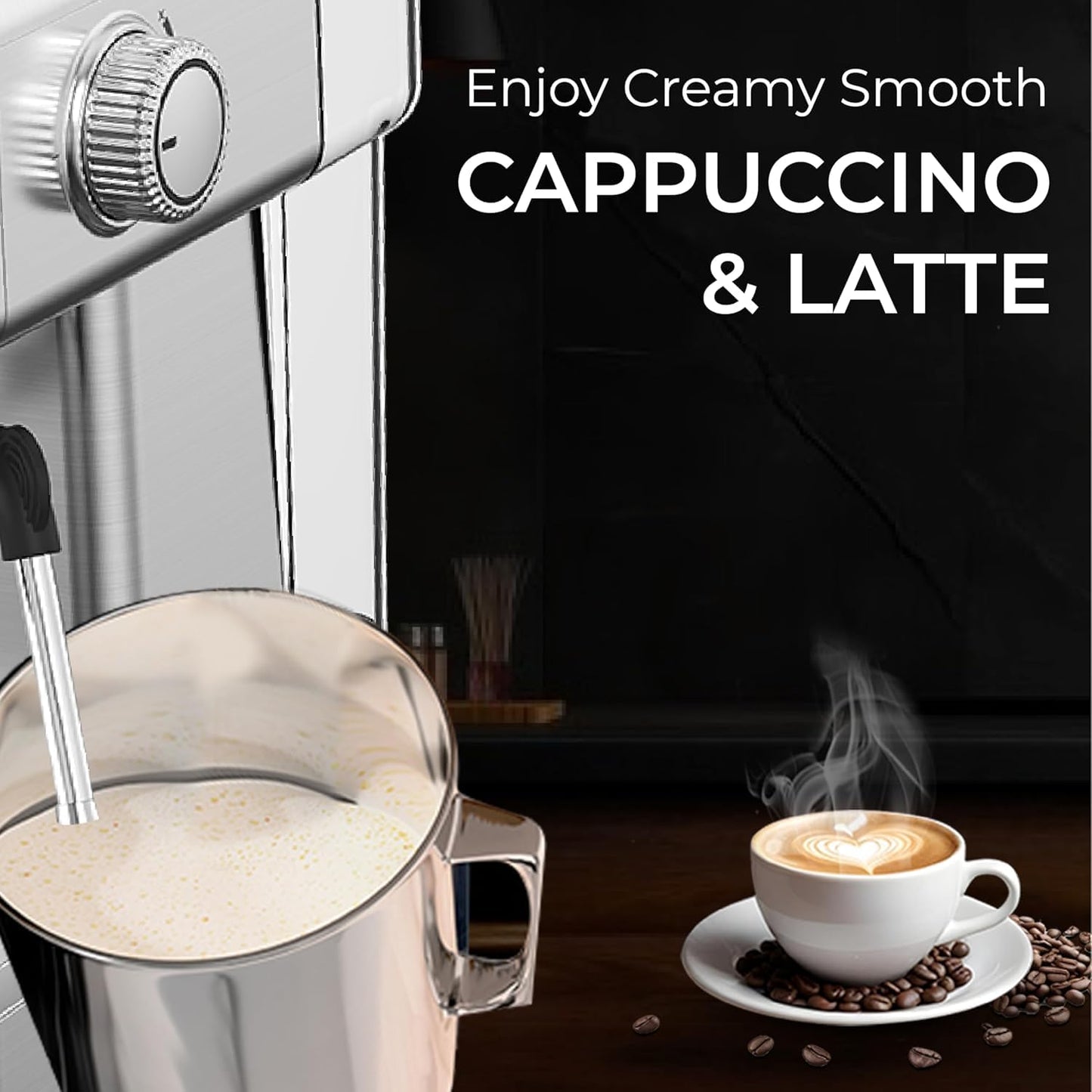 VANTRO Espresso Coffee Machine | Stainless Steel Body with Touch Control Panel | 20 Bar Pump | 1500W Powerful Brewing | Adjustable Temperature & Extraction Settings