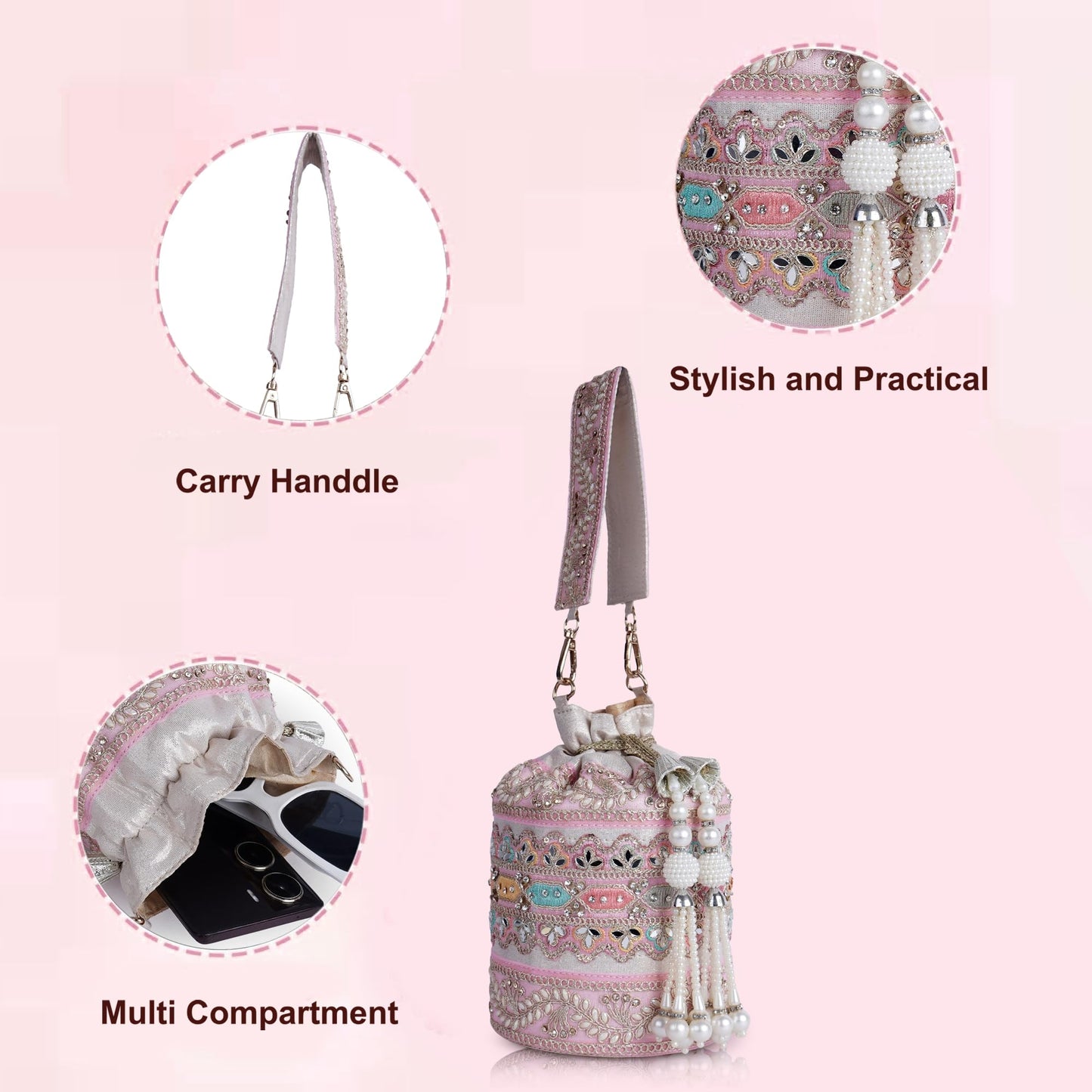 PLANX Velvet SilK Stylish Embroidery Unique Design Trendy Traditional Ethnic Wedding Party Handheld Potli For Women