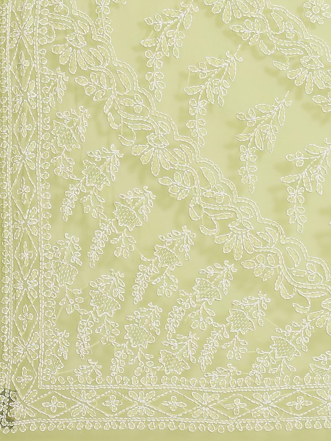 Ada Hand Embroidered Lucknow Chikankari Green Georgette Saree with Blouse Piece for Women A191630