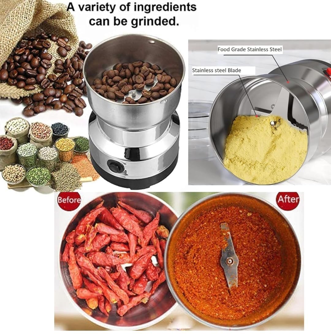 larrito Stainless Steel Nima Multifunctional Grinder Smash Machine Coffee Beans Electric Grinder and Coffee Maker Household Electric Mixer Grinder (Stainless Steel)