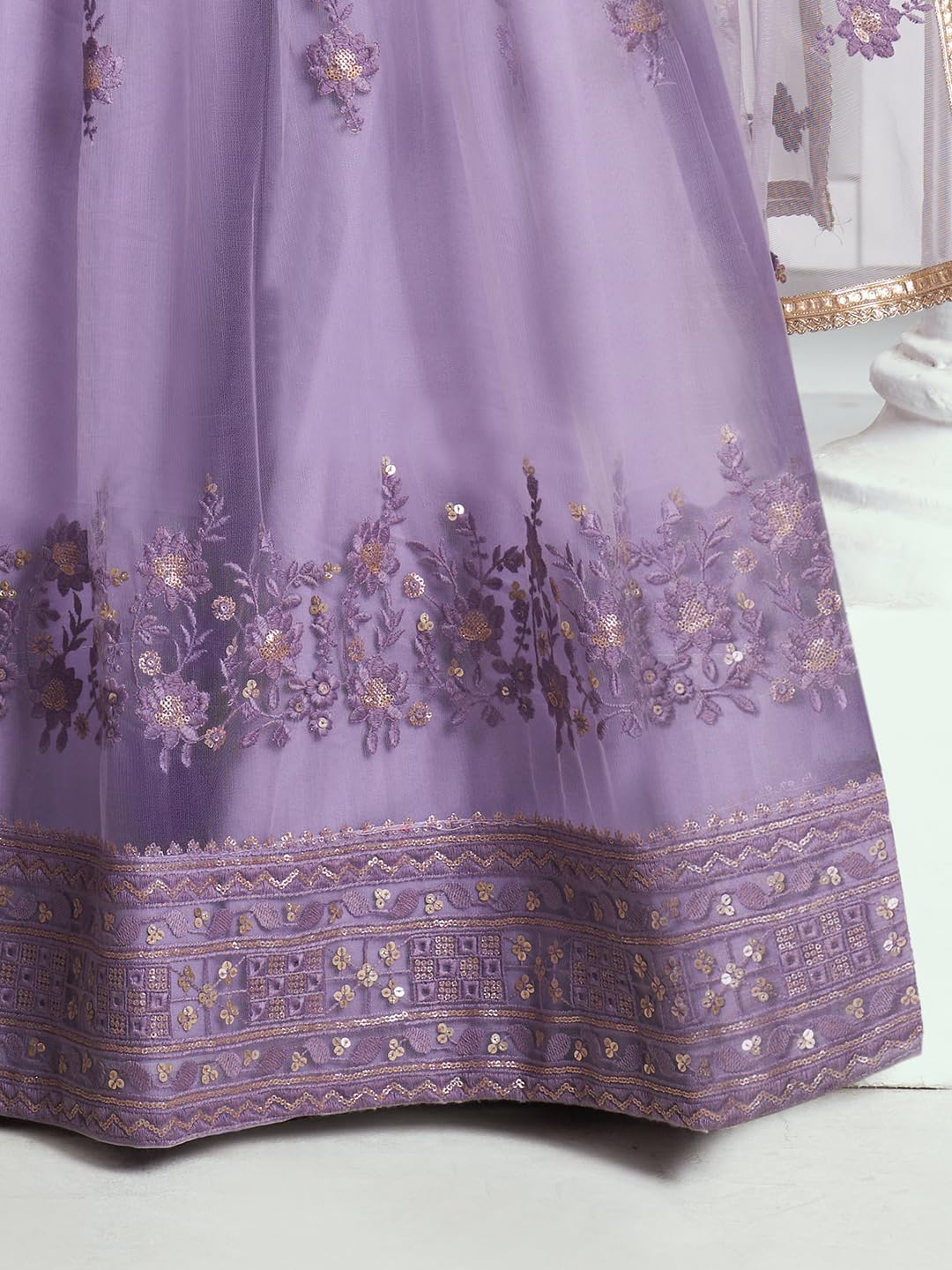 Zeel Clothing Women's Cotton Thread Sequins Work Embroidery Soft Net Readymade Lehenga Choli Set With Dupatta (Nfh-2202-Lavender-Women-Lehenga-Choli-Latest; Free Size)