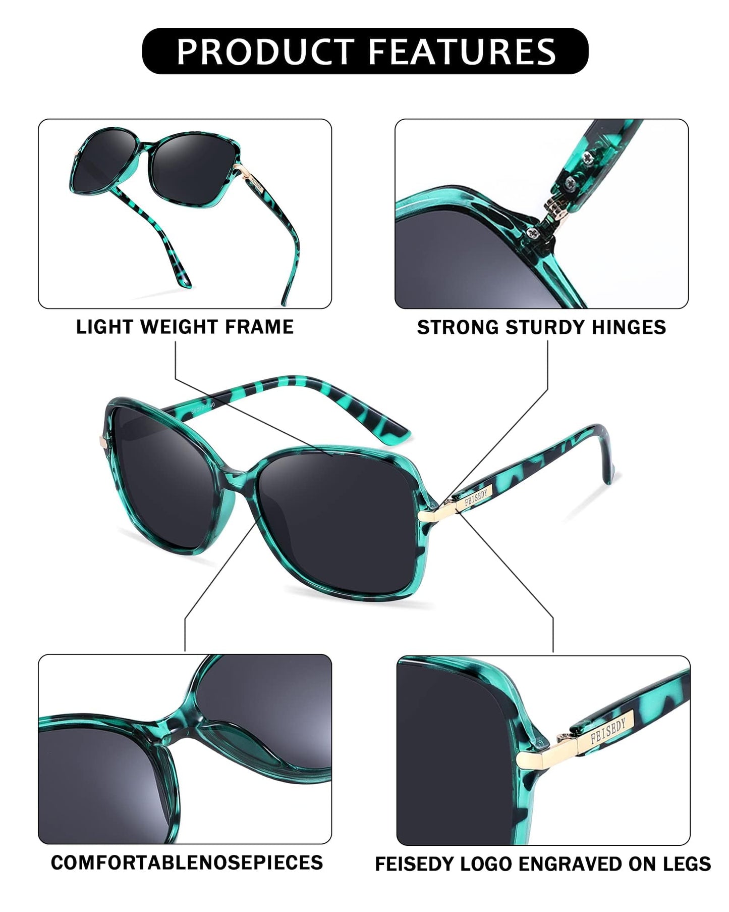 Karsaer Vintage Polarized Sunglasses Cat Eye Ladies Sunglasses Oval sunglasses for Women Stylish E1055