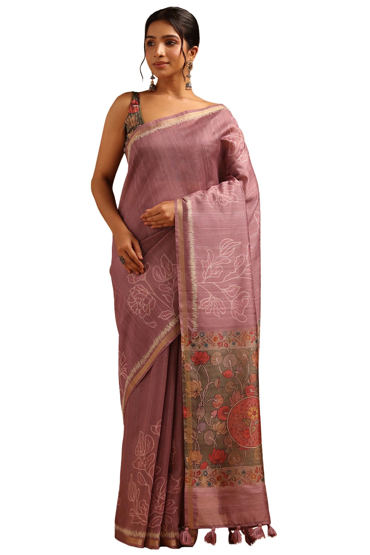 Soch Womens Onion Pink Tussar Botanical Saree