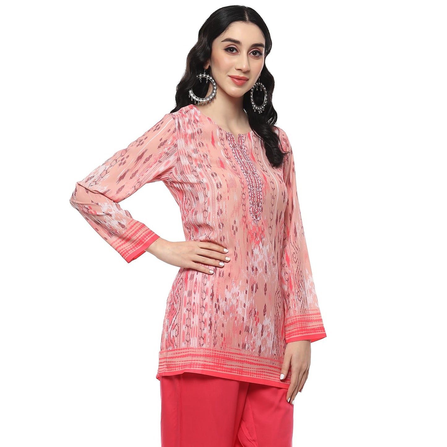 BIBA Women Printed Straight Mix and Match(Crepe KURTI20370_Pink_34)
