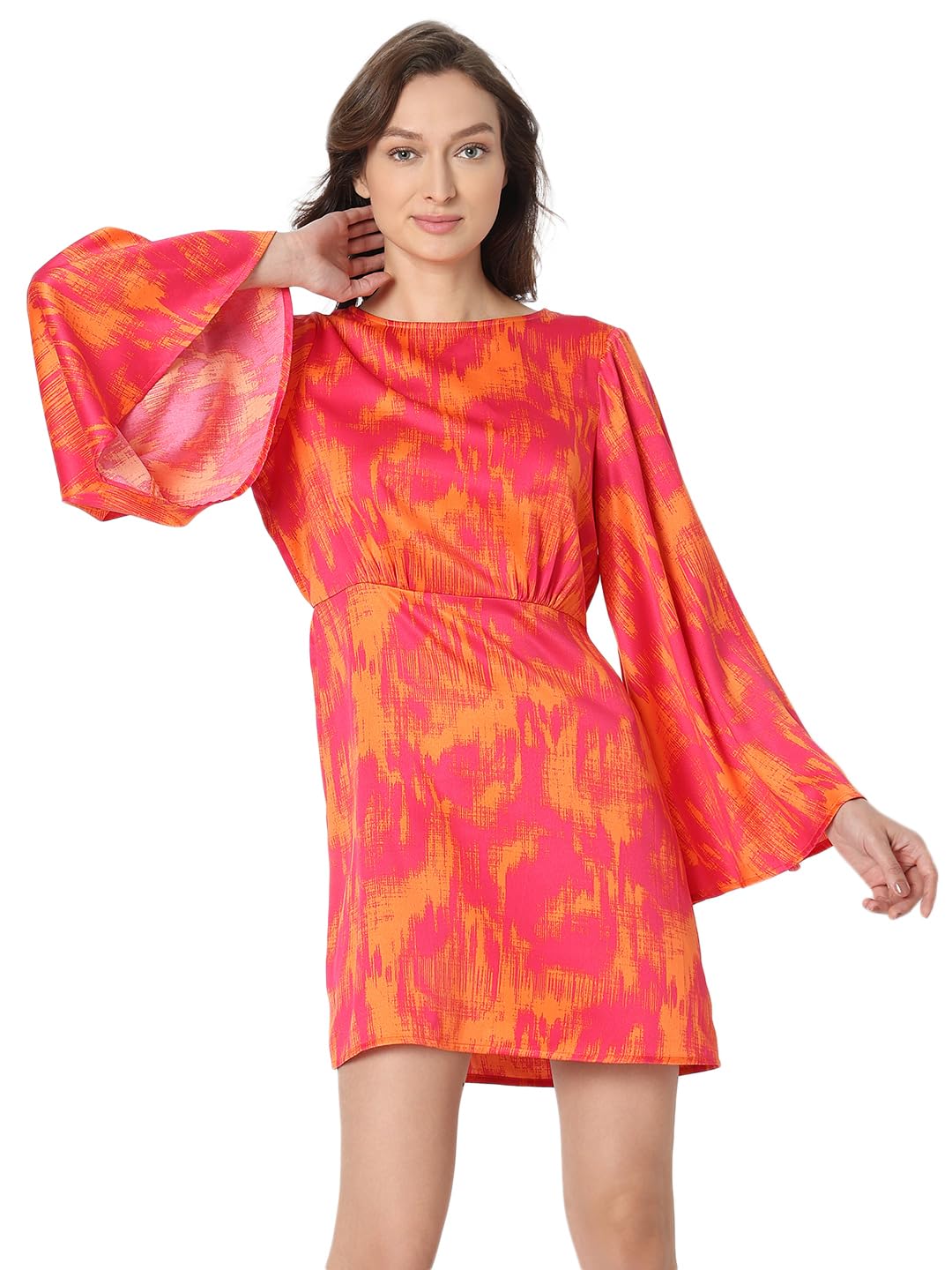 Vero Moda Women's Polyester Shift Above The Knee Dress (10319889-Pink Peacock_Pink