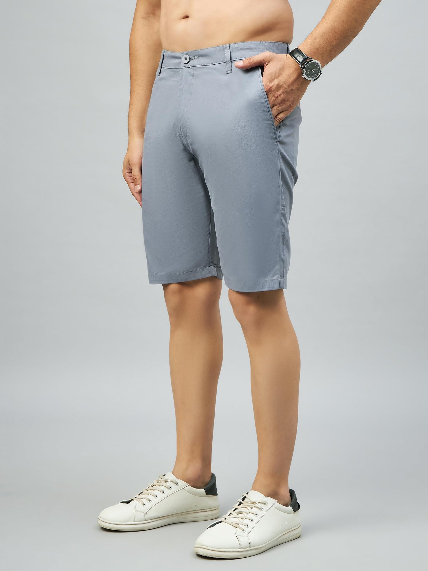 STUDIO NEXX Men's Regular Fit Bluish Grey Cotton Basics Shorts_UBER20_BLUISHGREY_28