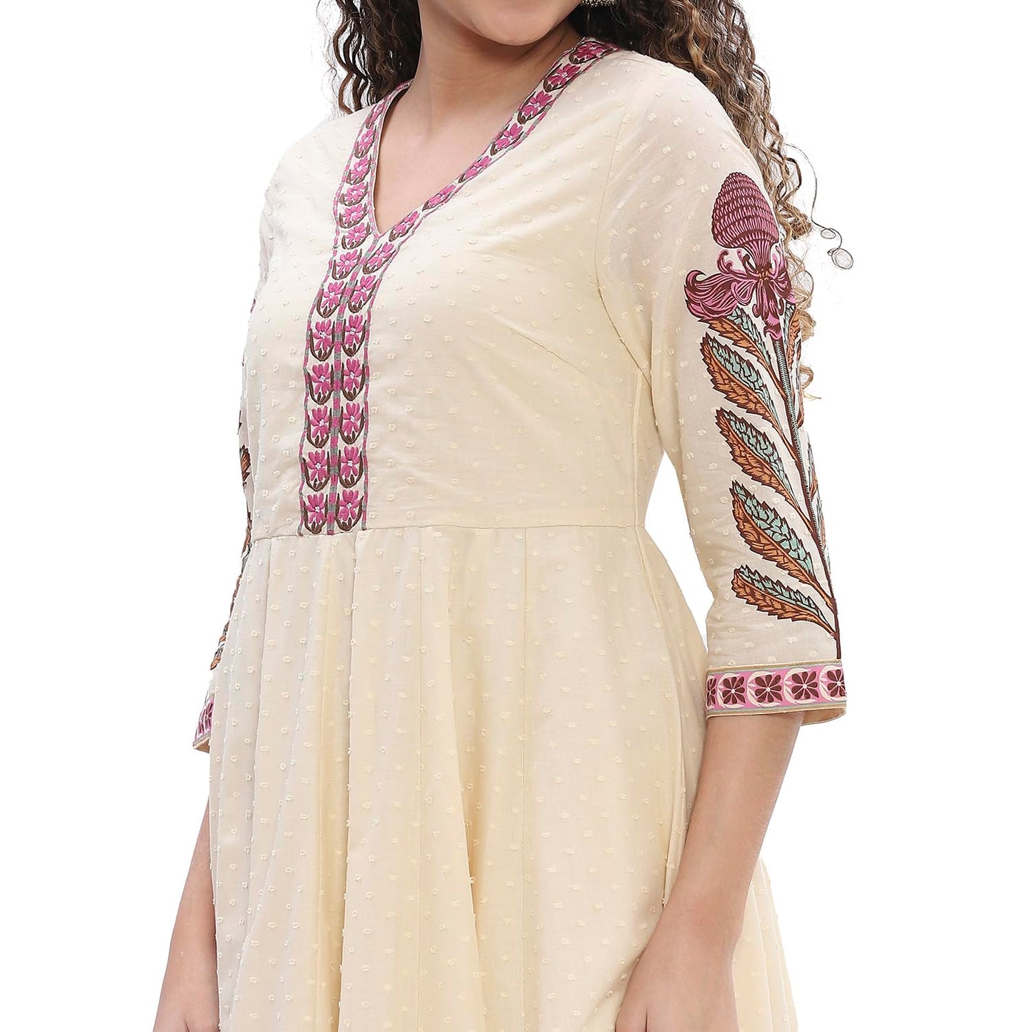 Biba Women Beige Cotton Anarkali Suit Set_38