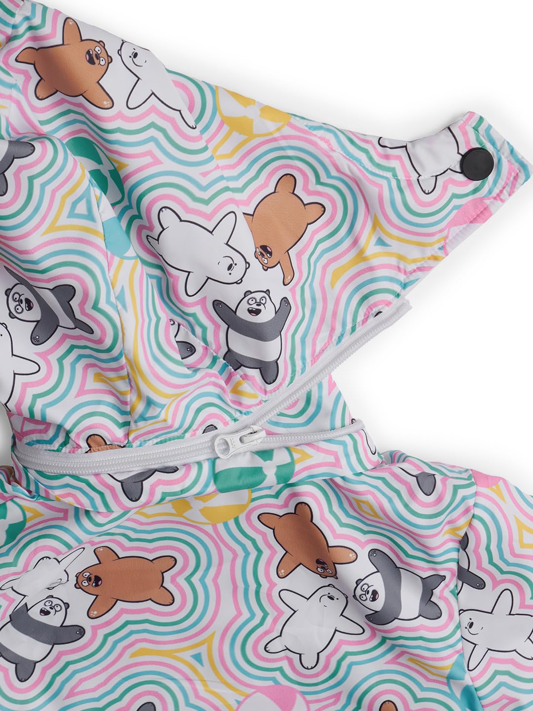 The Souled Store Official We Bare Bears: Happy Vibes Long Sleeve Hooded Detachable Neck Cotton Puffer Jackets Grey