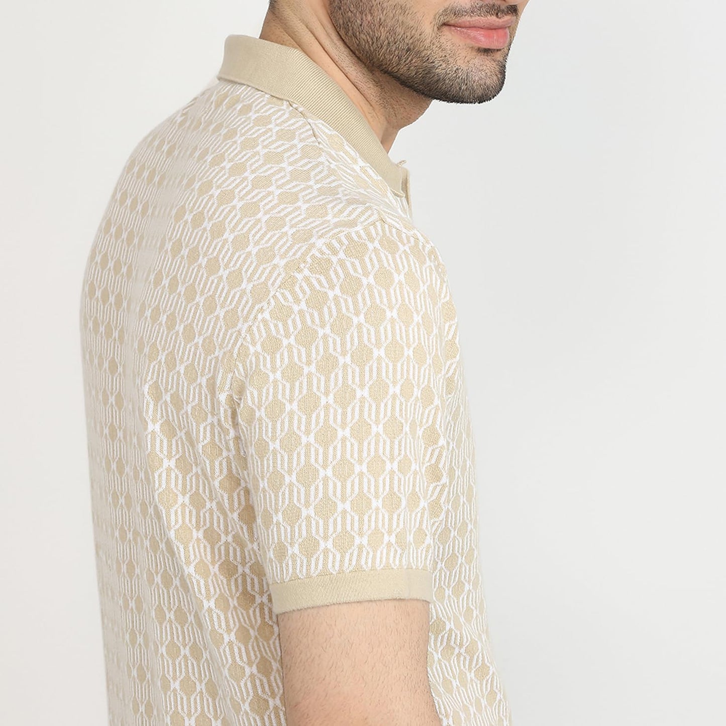 Park Avenue Men Slim Fit Solid Pattern Pure Cotton Half Sleeve Riviera Collar Casual T-Shirt (Size: 40)-PCKB01442-F3 Medium Fawn