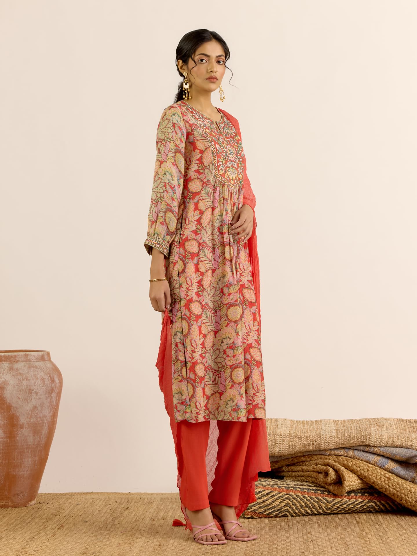 Aarke Ritu Kumar Red Aroma Kurta With Pant And Dupatta