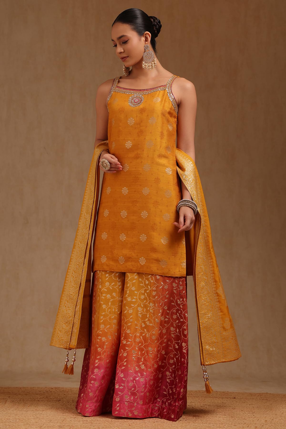 Soch Women's Brocade Salwar Suit Set (EWA5CD22385_Mustard
