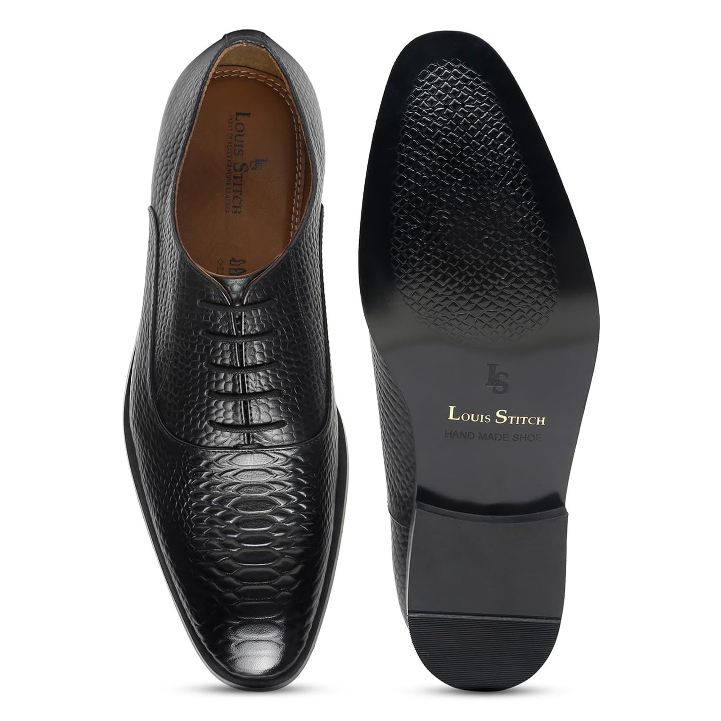 LOUIS STITCH Men's Style Devils Black Derby Shoes Handmade Formal Italian Leather Shoes for Men (Size - 9 UK,EUSN)