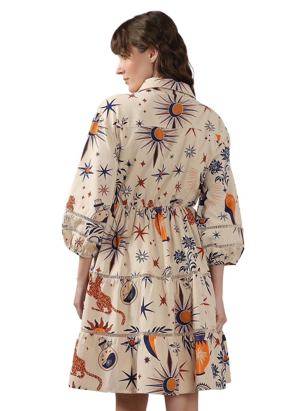 VERO MODA Women's Cotton Fit and Flare Off White Dress