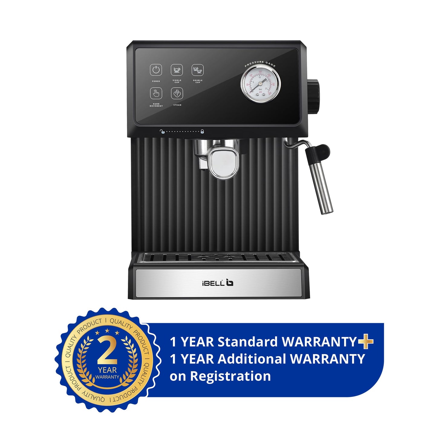 IBELL Espresso Machine, Coffee Maker for Home, 20 BAR, 2 Year Warranty, Touch Controls, Milk Frothing, Temperature Control System for Espresso, Cappuccino, Americano, Latte, 1200W, BARISTAMAX300