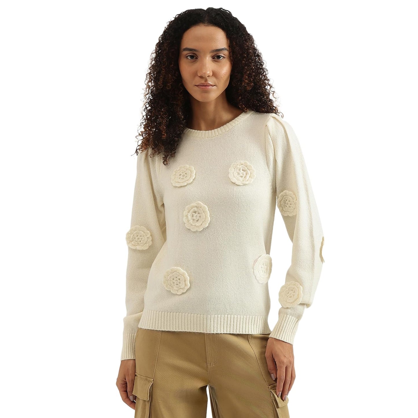 UNITED COLORS OF BENETTON Round Neck Applique Sweater