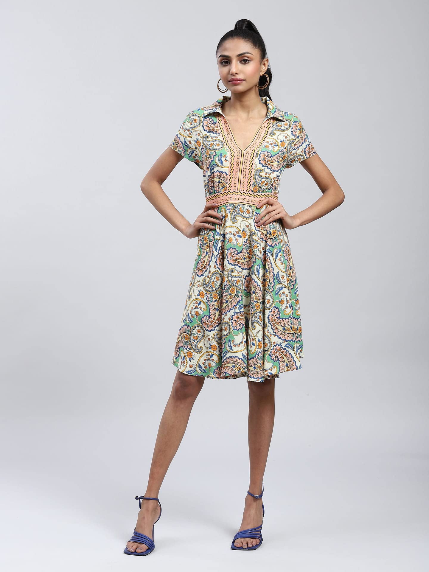 Label RITU KUMAR Navy Paisley Print Short Dress