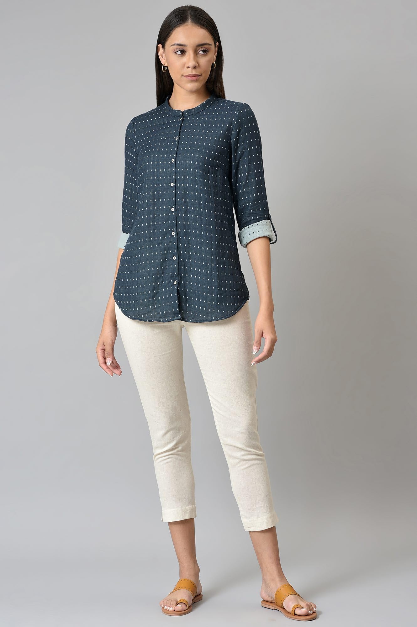 W for Woman Women's Regular Fit Shirt (22AUW31162-830184_Blue