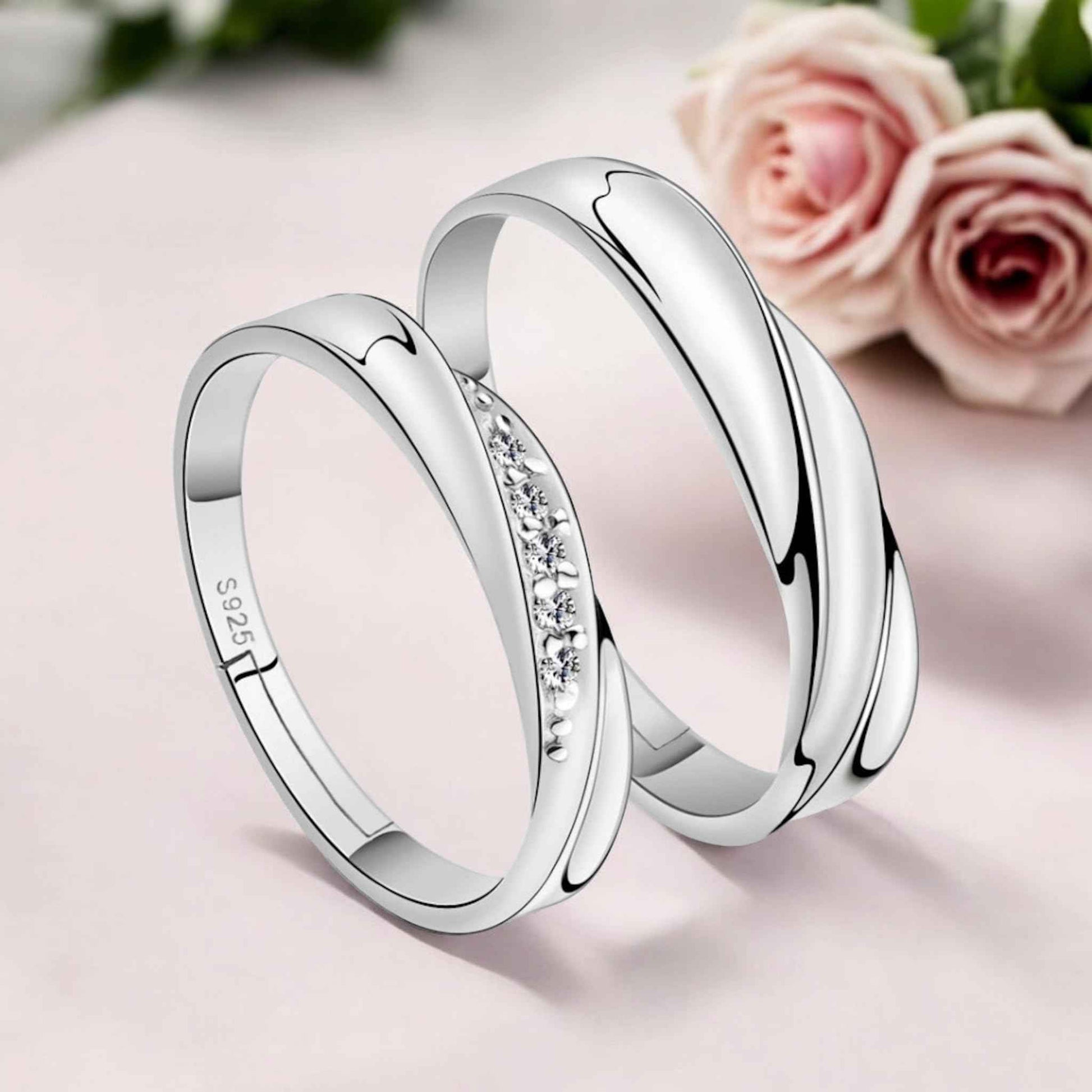 Nilu's Collection Unisex Adult 925 Sterling Silver Cubic Zirconia Designer Couple Rings, Adjustable Couple Band, Promise Rings For Lovers