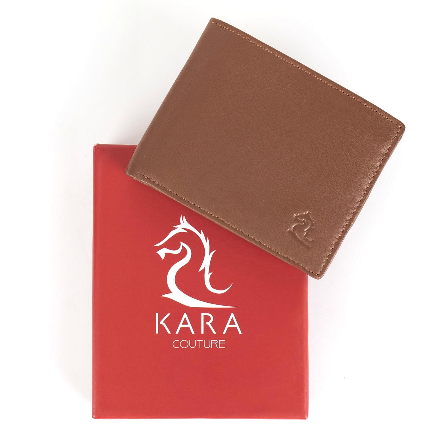 KARA Tan Men's Genuine Leather Wallet – Bifold, 2 Cash Compartments, Coin Pocket, 10+ Card Slots, Hidden & Transparent Flip Sections