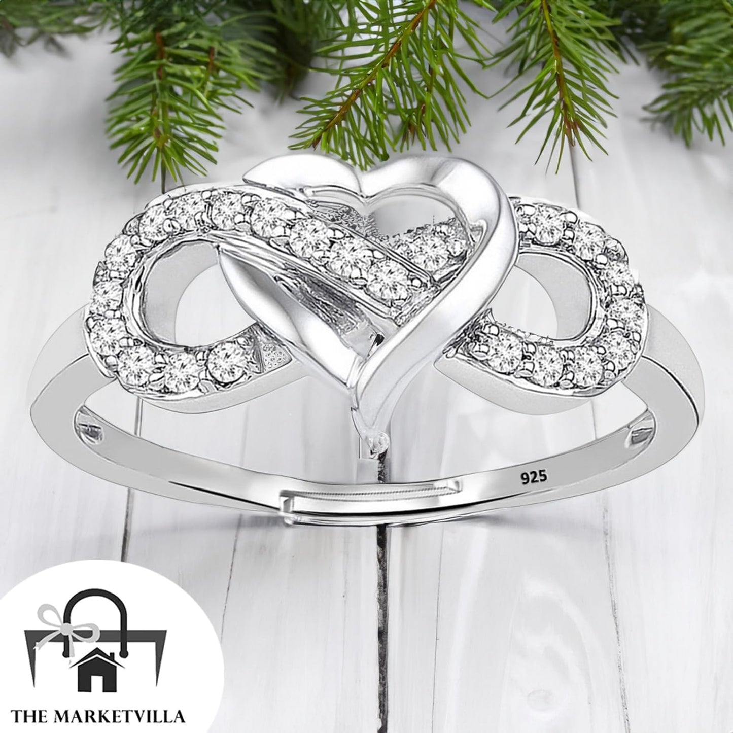 THE MARKETVILLA Pure 925 Sterling Silver Rings for Women, Infinity Ring for Women - Ring for Girlfriend, Silver Rings for Girls, Heart Infinity Style Ladies Anguthi (Adjustable size)