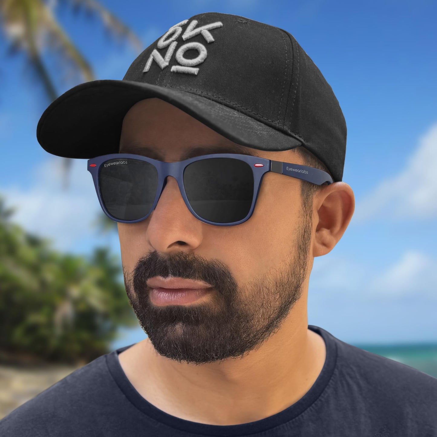 Eyewearlabs OKNO | Polarized Full Rim Square Branded Stylish Sunglasses For Men & Women | 100% UV Protection Shades | Cricket Sports Cycling Driving | Black Lens | Medium | Spidey Navy
