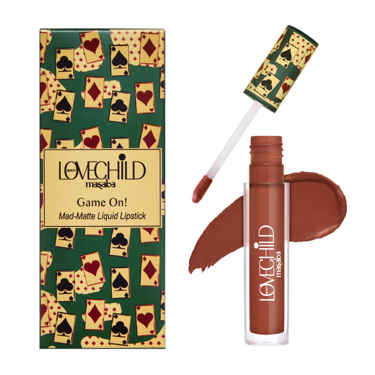 LoveChild Masaba Game On! - Hukum - Liquid Matte Lipstick, Pecan Brown Velvet Smooth, Non-Sticky, Hydrating & Moisturising, Lasts Up to 12 hours, 5Ml