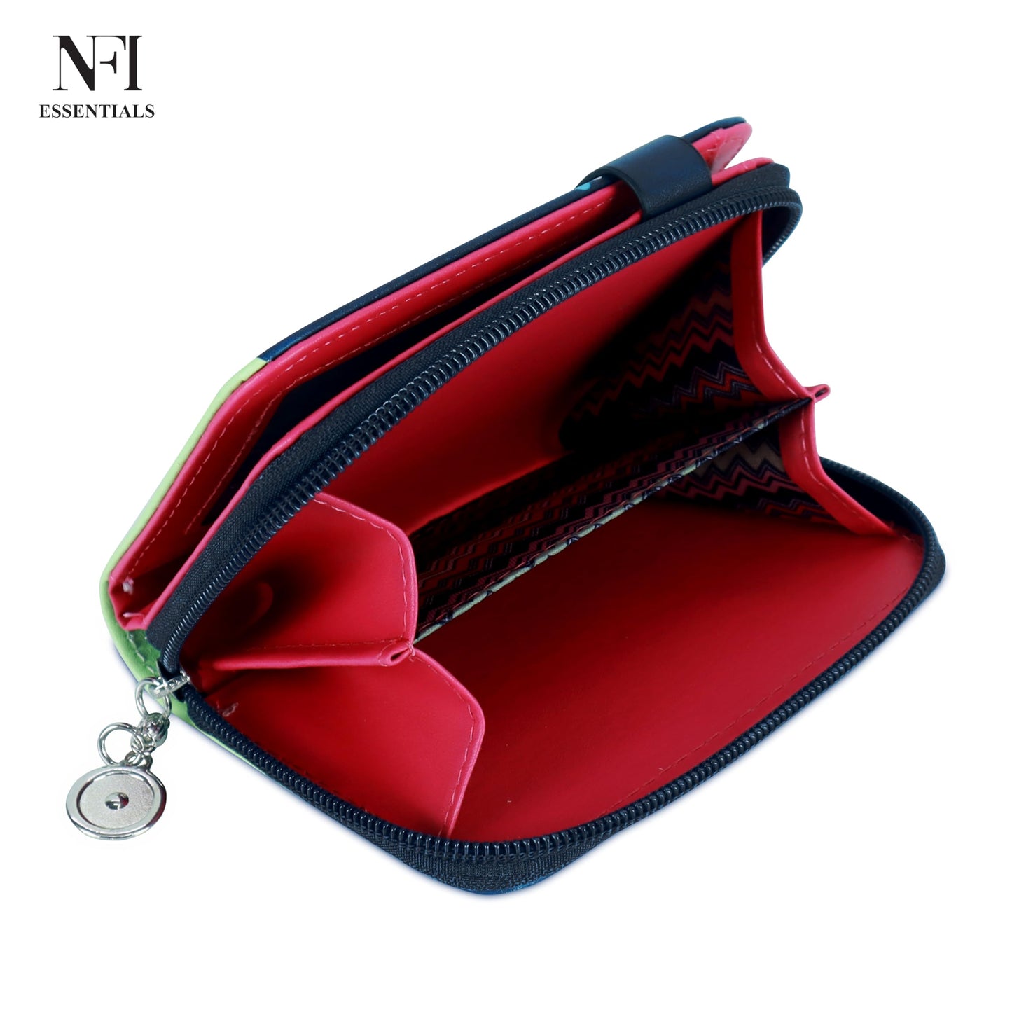 NFI essentials Small Wallet for Women, PU Leather Printed Mini Wallet for Girls, Zipper Credit Card Holder Organizer Coin Purse for Girls (Dark Grey)